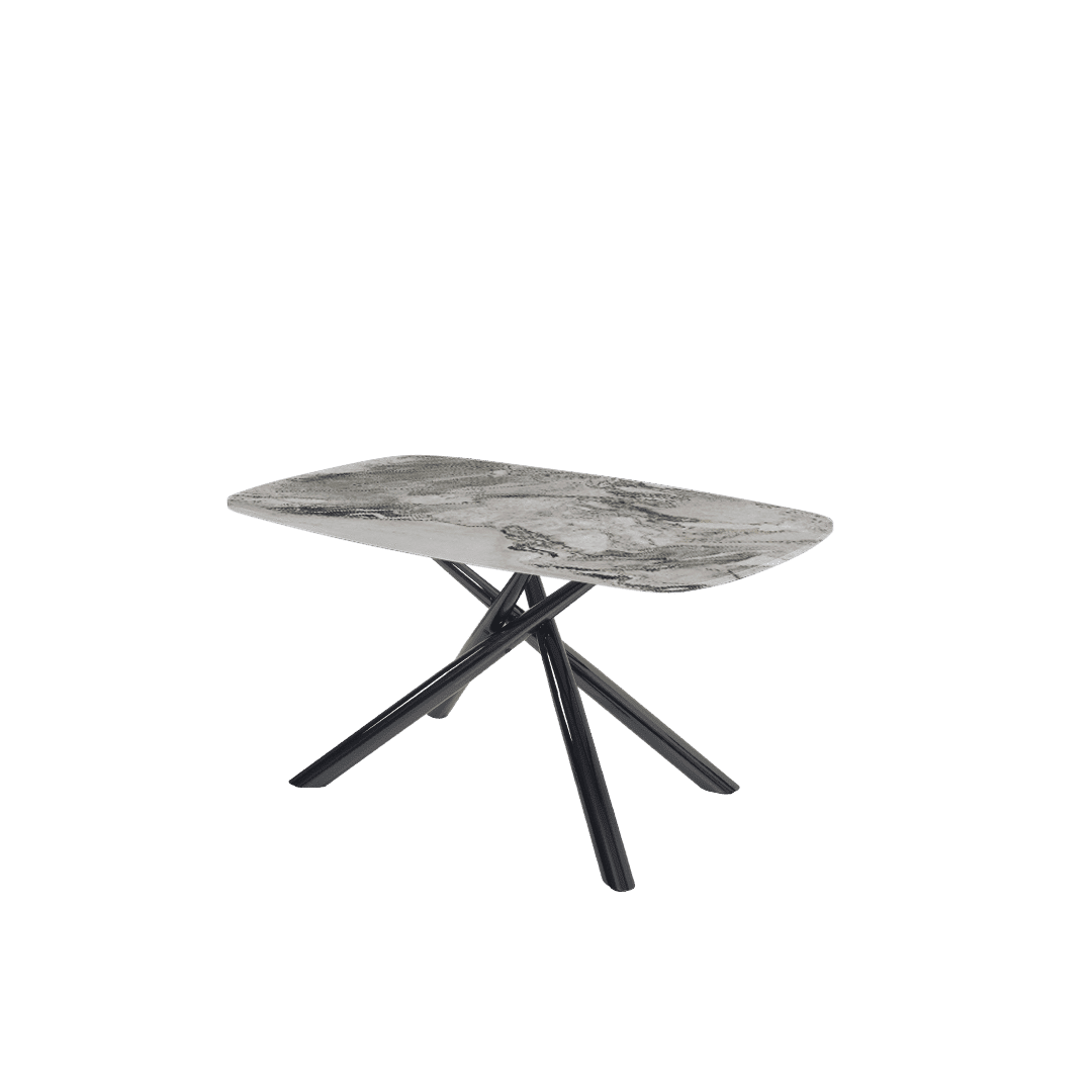 Rectangular Marble Dining Table 1.5x0.9m Black Glossy Spider Base - Lian Star Sarawak