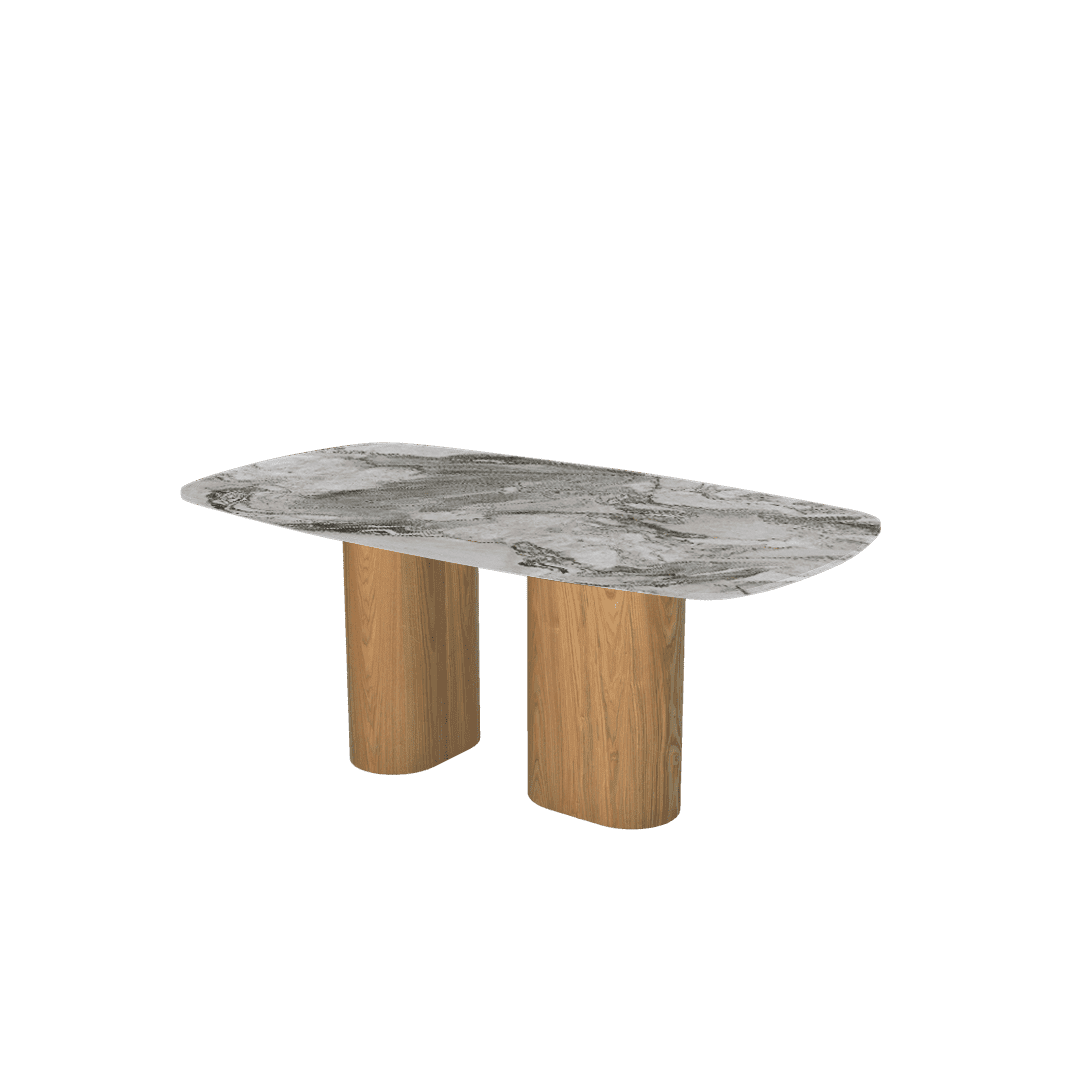 Rectangular Marble Dining Table 1.8x1.0m Ash Wood Block Base - Lian Star Sarawak