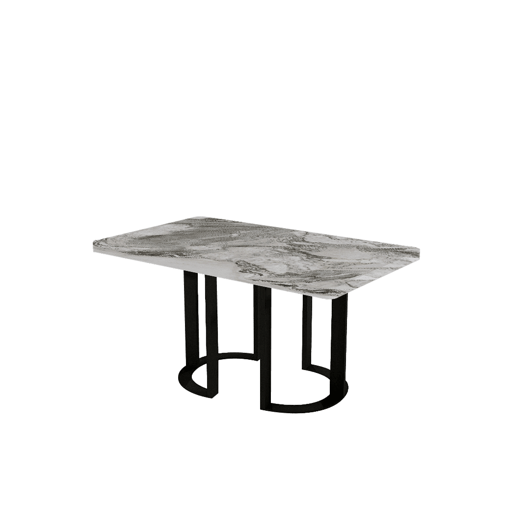 Rectangular Marble Dining Table 1.5x0.9m Black Metal Loop Base - Lian Star Sarawak