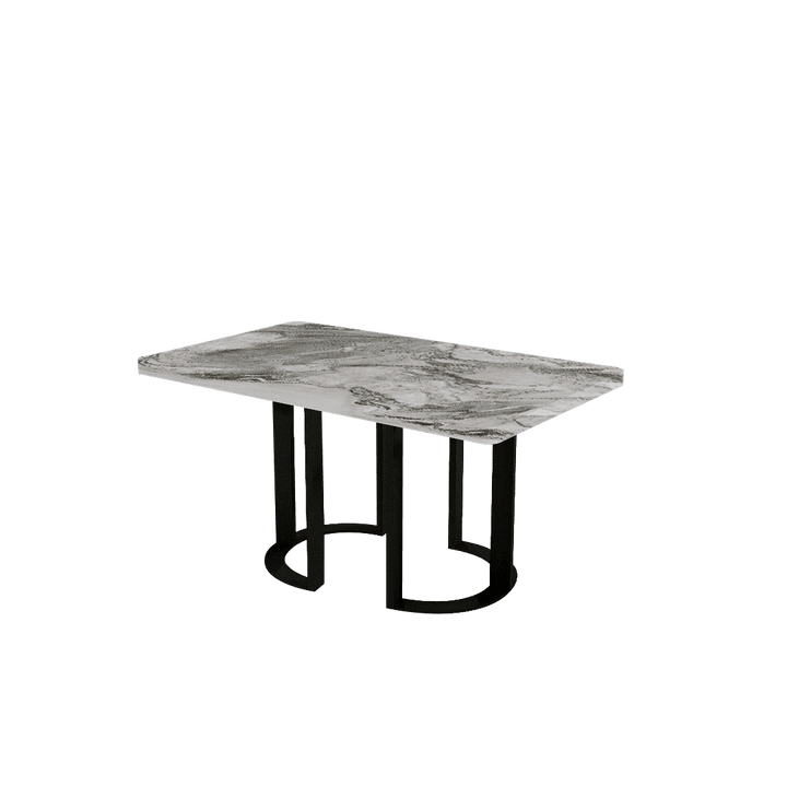 Rectangular Marble Dining Table 1.5x0.9m Black Metal Loop Base - Lian Star Sarawak