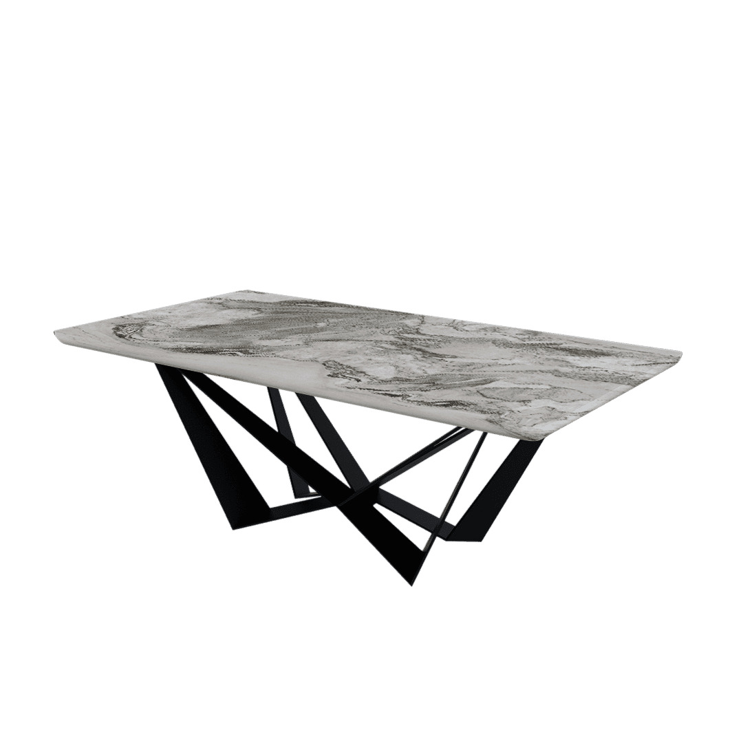 Rectangular Marble Dining Table 2.1m Black Metal Spider Base - Lian Star Sarawak