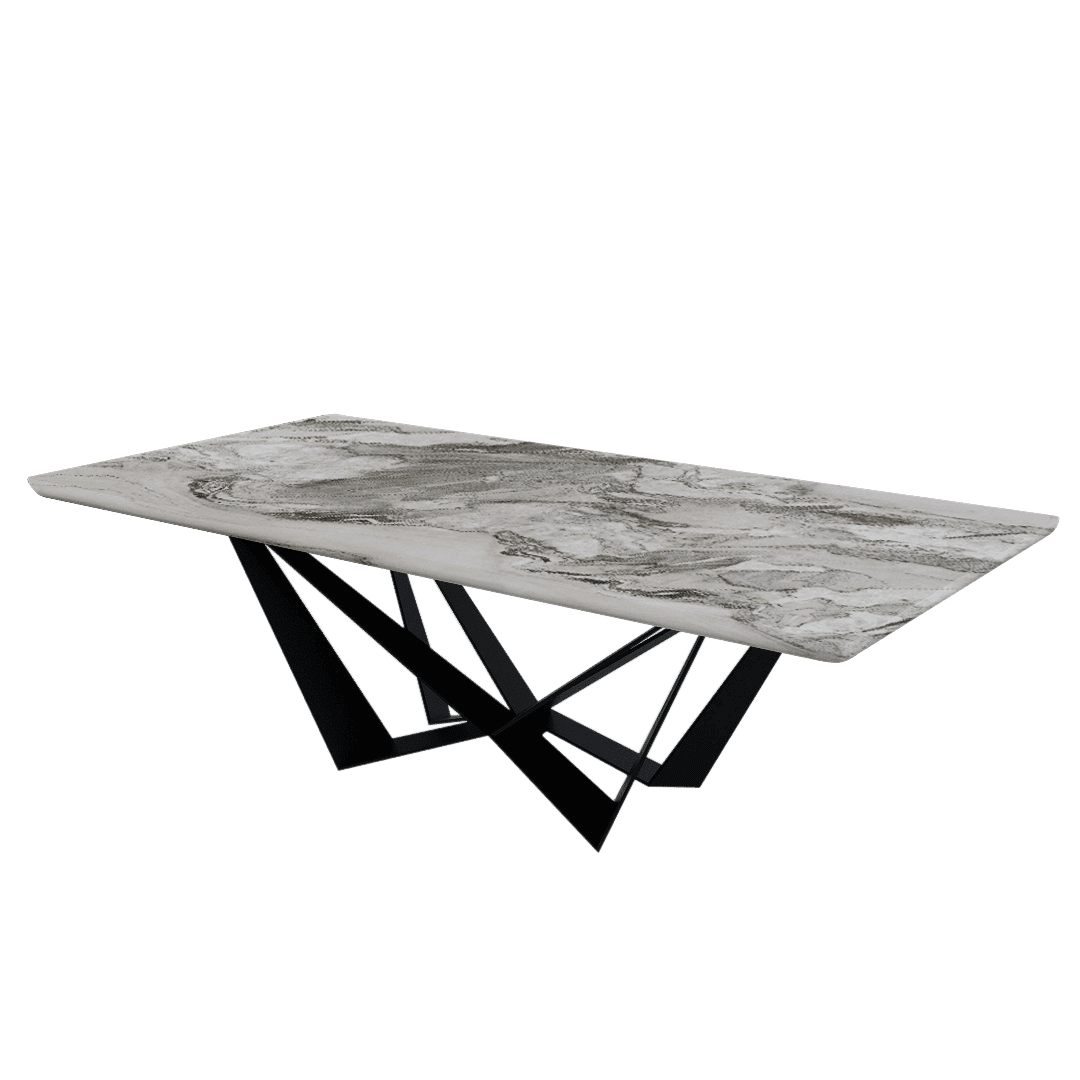 Rectangular Marble Dining Table 2.4m Black Metal Spider Base - Lian Star Sarawak
