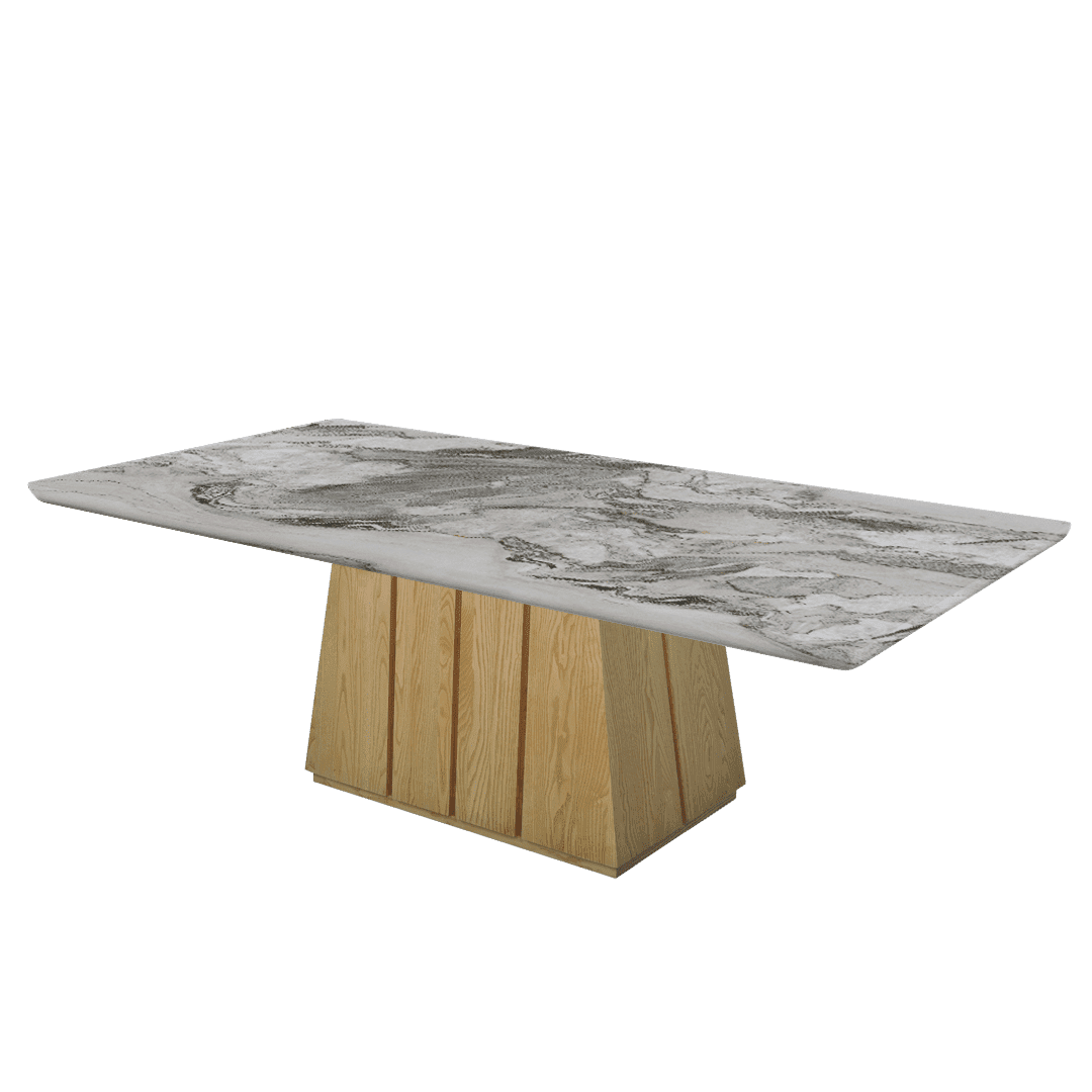 Rectangular Marble Dining Table 2.4m Ash Wood Panel Base - Lian Star Sarawak