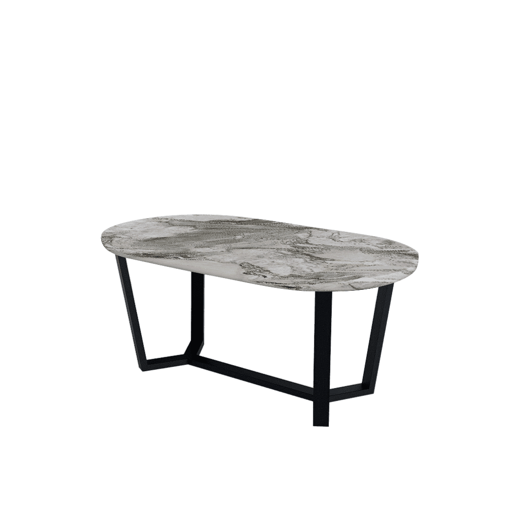 Rectangular Marble Dining Table 1.8m Black Metal Splay-Leg Base Rounded Top - Lian Star Sarawak