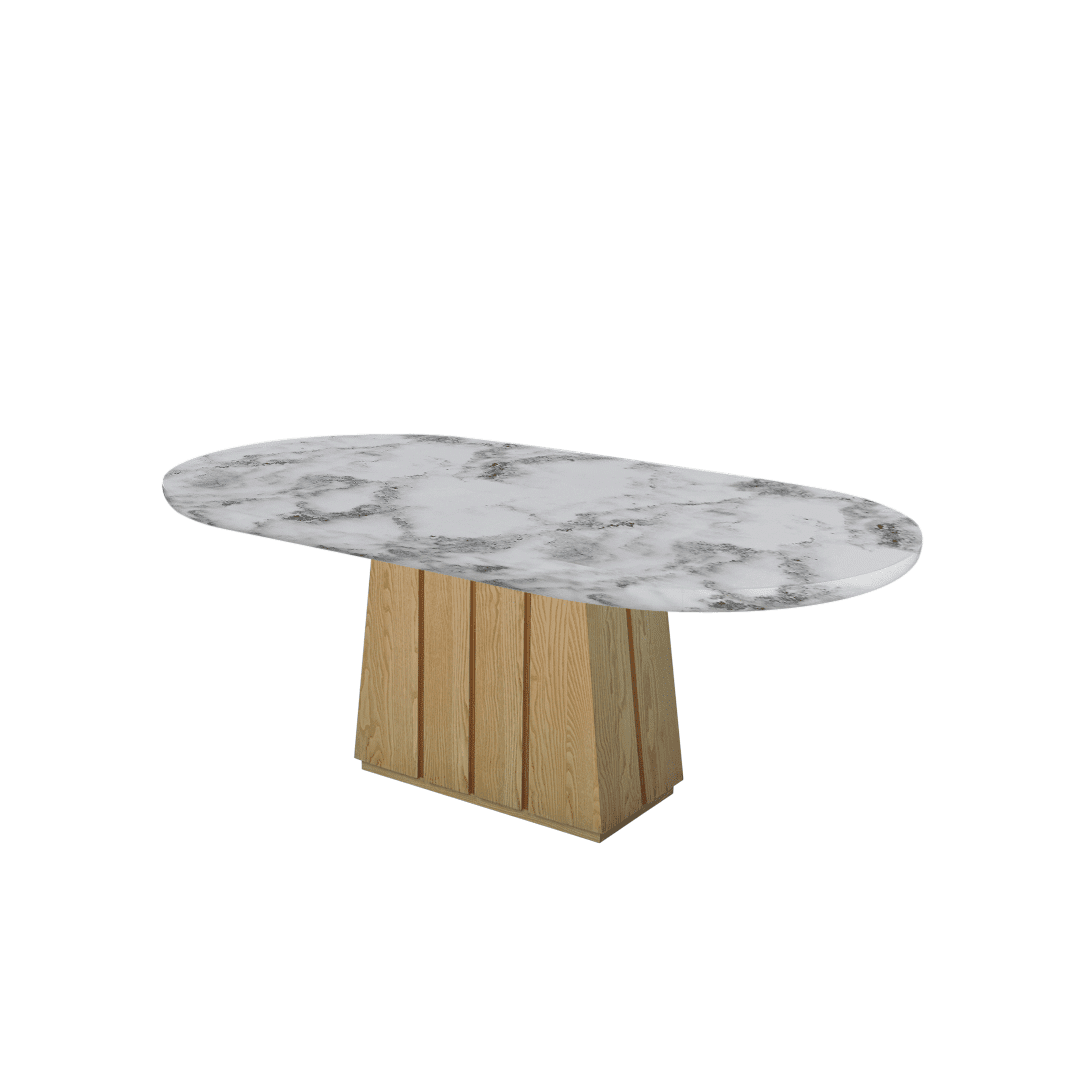 Oval Marble Dining Table 2.1x1.1m Ash Wood Panel Base - Lian Star Sarawak
