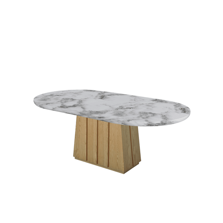 Oval Marble Dining Table 2.1x1.1m Ash Wood Panel Base - Lian Star Sarawak