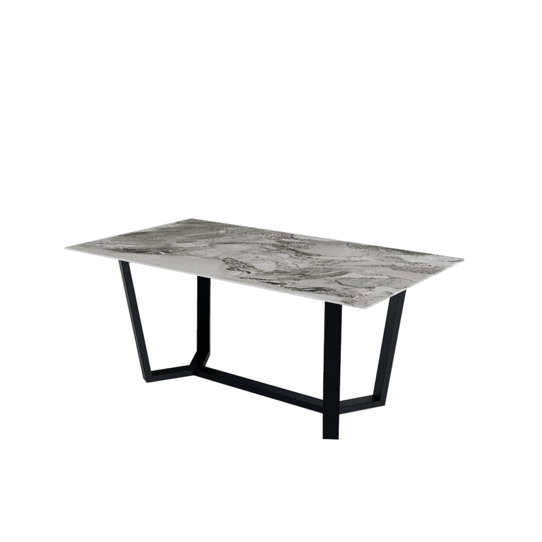 Rectangular Marble Dining Table 1.8x1.0m Black Metal Splay-Leg Base - Lian Star Sarawak