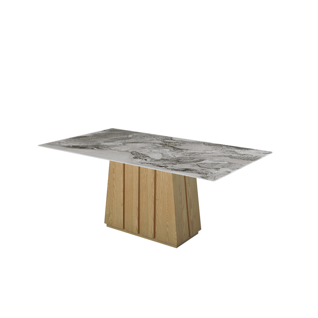 Rectangular Marble Dining Table 1.8x1.0m Ash Wood Panel Base - Lian Star Sarawak