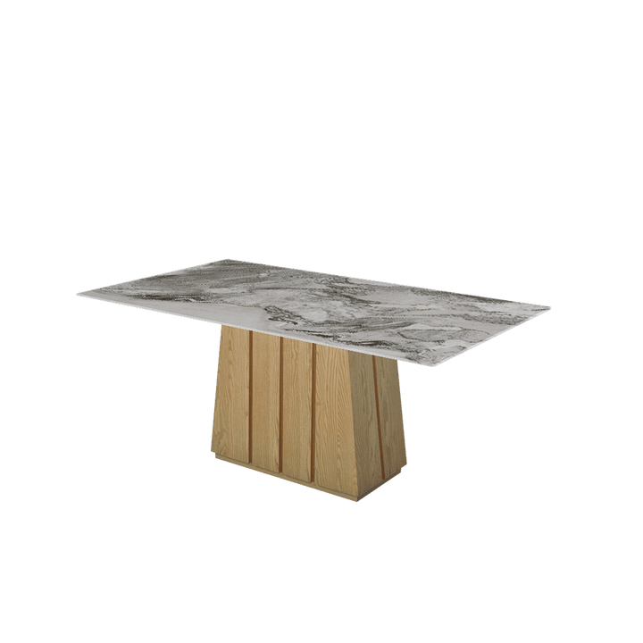 Rectangular Marble Dining Table 1.8x1.0m Ash Wood Panel Base - Lian Star Sarawak