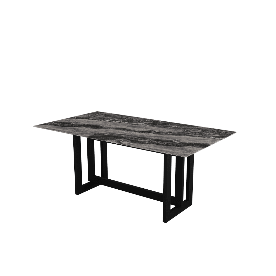 Rectangular Marble Dining Table 1.8x1.0m Black Metal Frame Base - Lian Star Sarawak