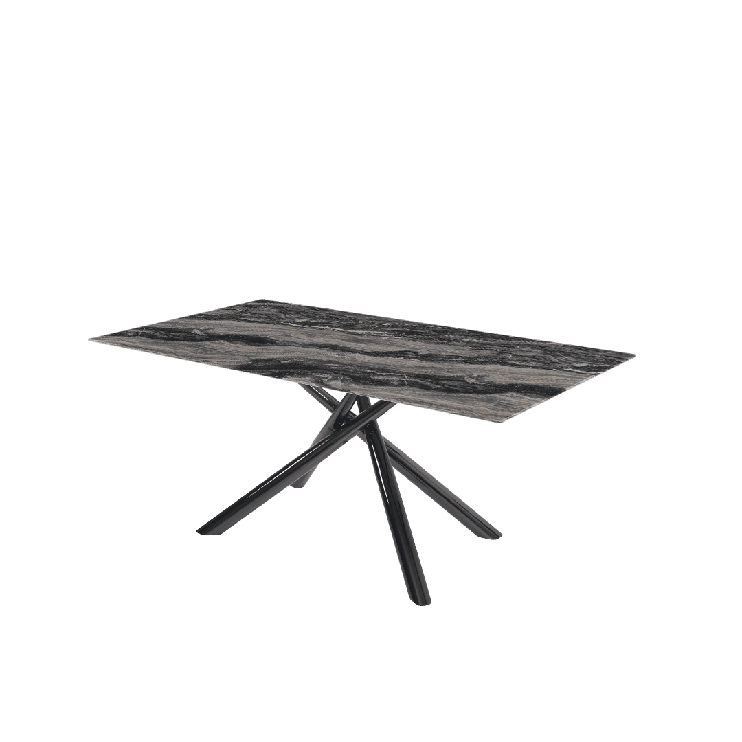 Rectangular Marble Dining Table 1.8x1.0m Black Glossy Spider Base - Lian Star Sarawak