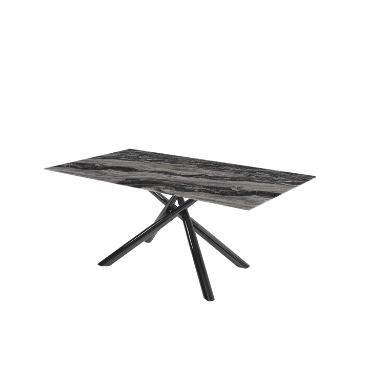 Rectangular Marble Dining Table 1.8x1.0m Black Glossy Spider Base - Lian Star Sarawak
