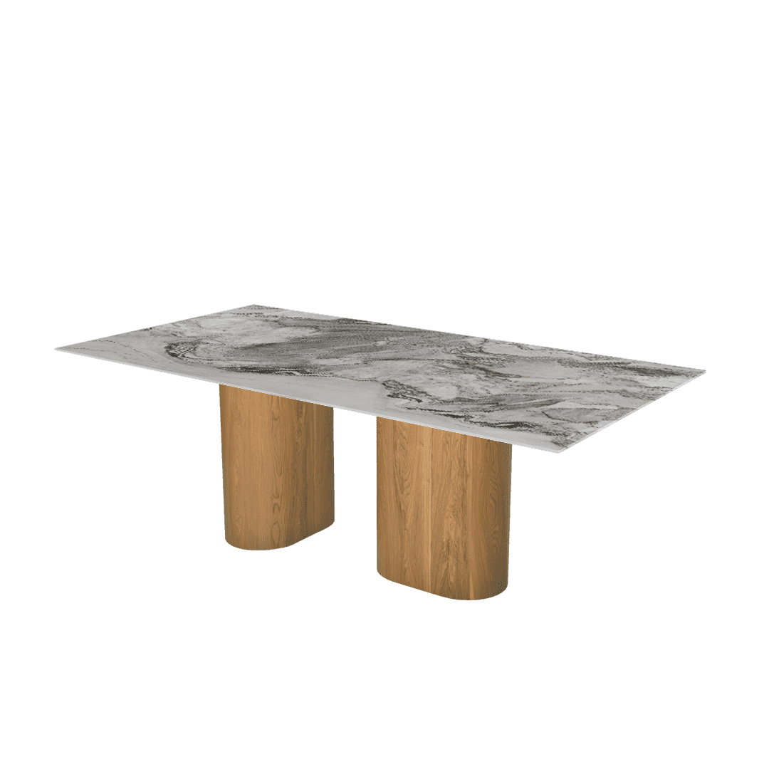Rectangular Marble Dining Table 2.1m Ash Wood Block Base - Lian Star Sarawak
