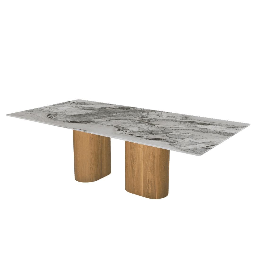 Oval Marble Dining Table 2.4x1.2m Ash Wood Block Base - Lian Star Sarawak
