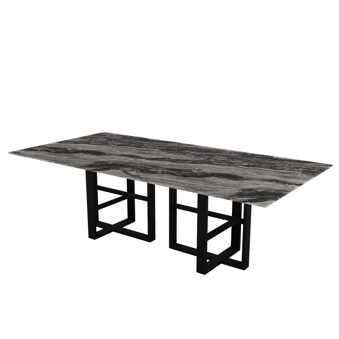 Rectangular Marble Dining Table 2.4x1.2m Black Metal Trestle Base - Lian Star Sarawak