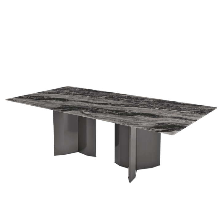 Rectangular Marble Dining Table 2.4m Black Titanium Steel Base - Lian Star Sarawak
