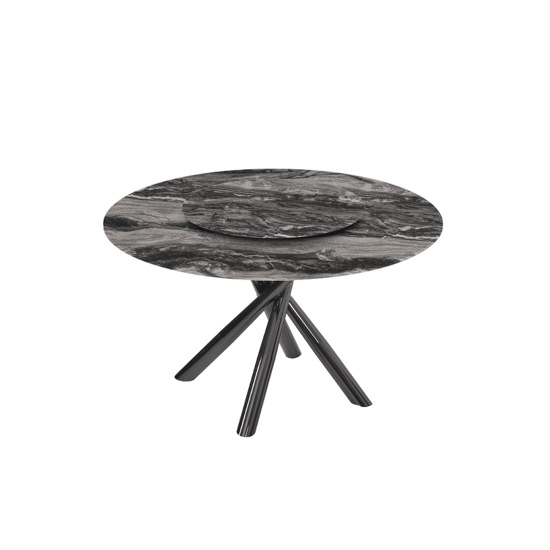 Round Marble Dining Table 1.3m Black Glossy Cross Base - Lian Star Sarawak