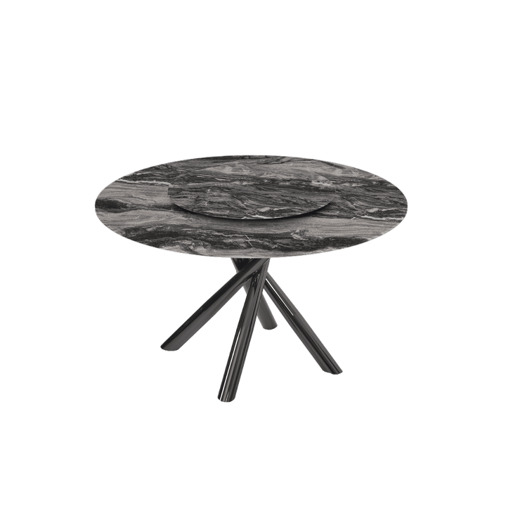 Round Marble Dining Table 1.3m Black Glossy Cross Base - Lian Star Sarawak