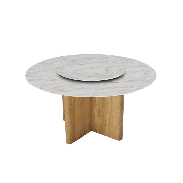 Round Marble Dining Table 1.5m Nava Ash Wood Cross Base - Lian Star Sarawak