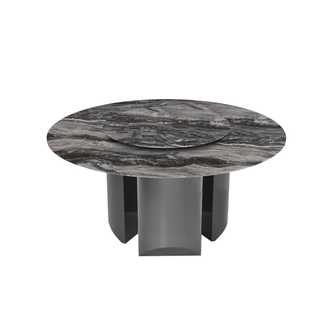 Round Marble Dining Table 1.5m Black Titanium Steel Pedestal - Lian Star Sarawak