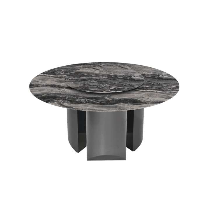 Round Marble Dining Table 1.5m Black Titanium Steel Pedestal - Lian Star Sarawak