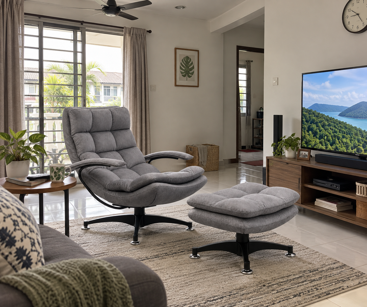 Butterfly armchair and footstool in a natural Malaysian living room