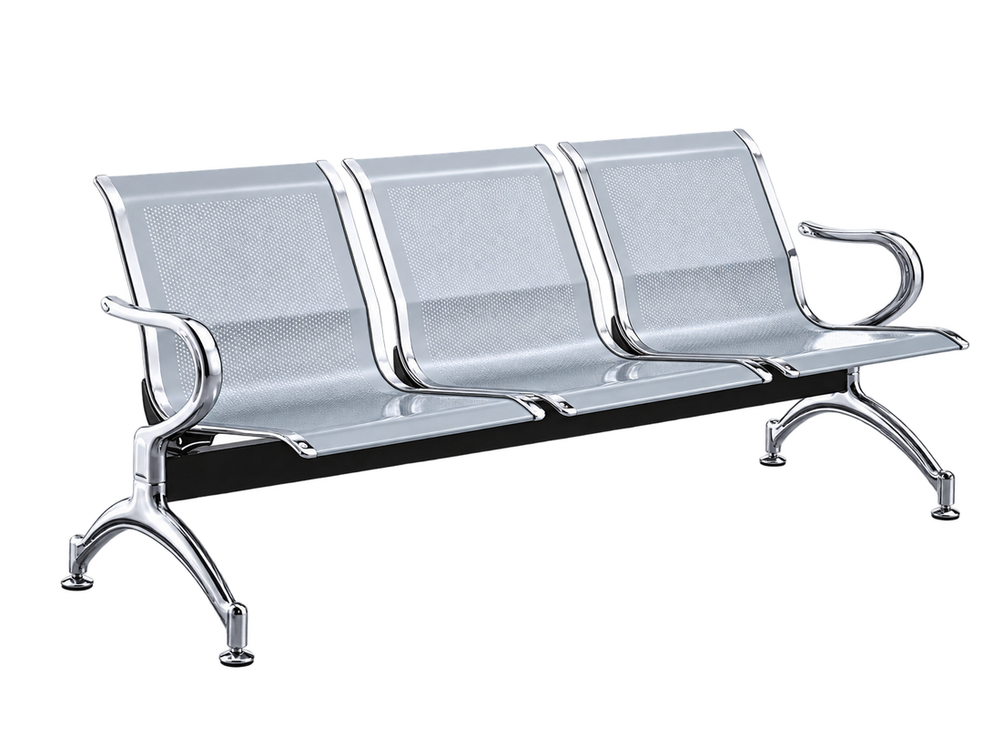 3 Seater Link Chair — silver metal waiting chair