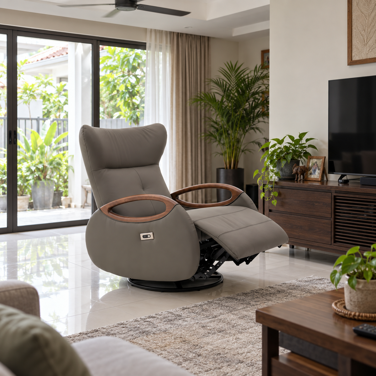 HF2291 Olive Grey power recliner in a Malaysian living room
