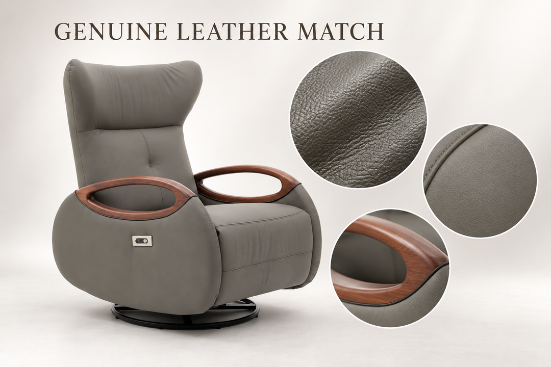HF2291 genuine leather match and walnut armrest materials