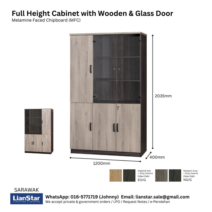 MP Full Height Cabinet with Wooden &amp; Glass Door