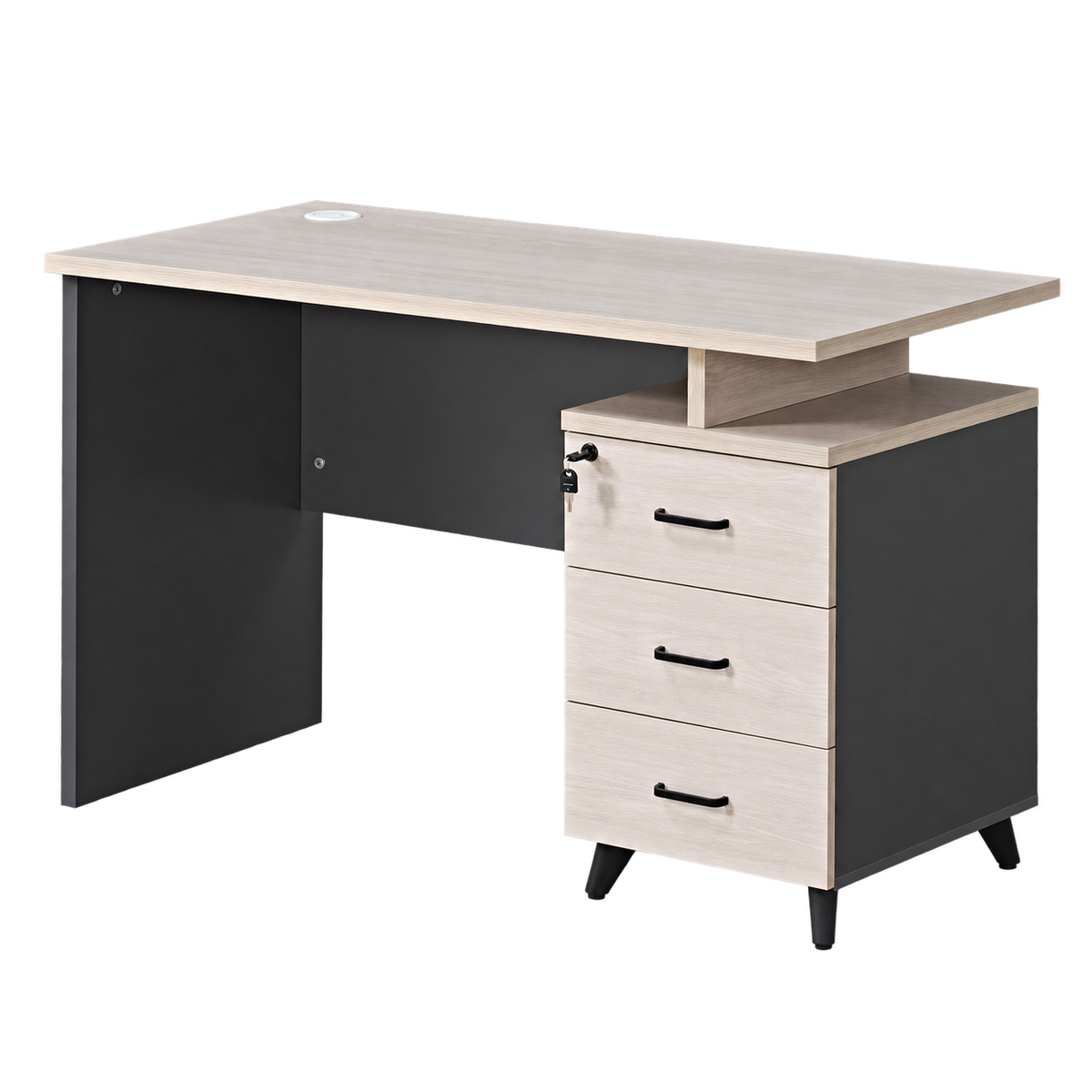 Grey rectangular study desk with three drawers