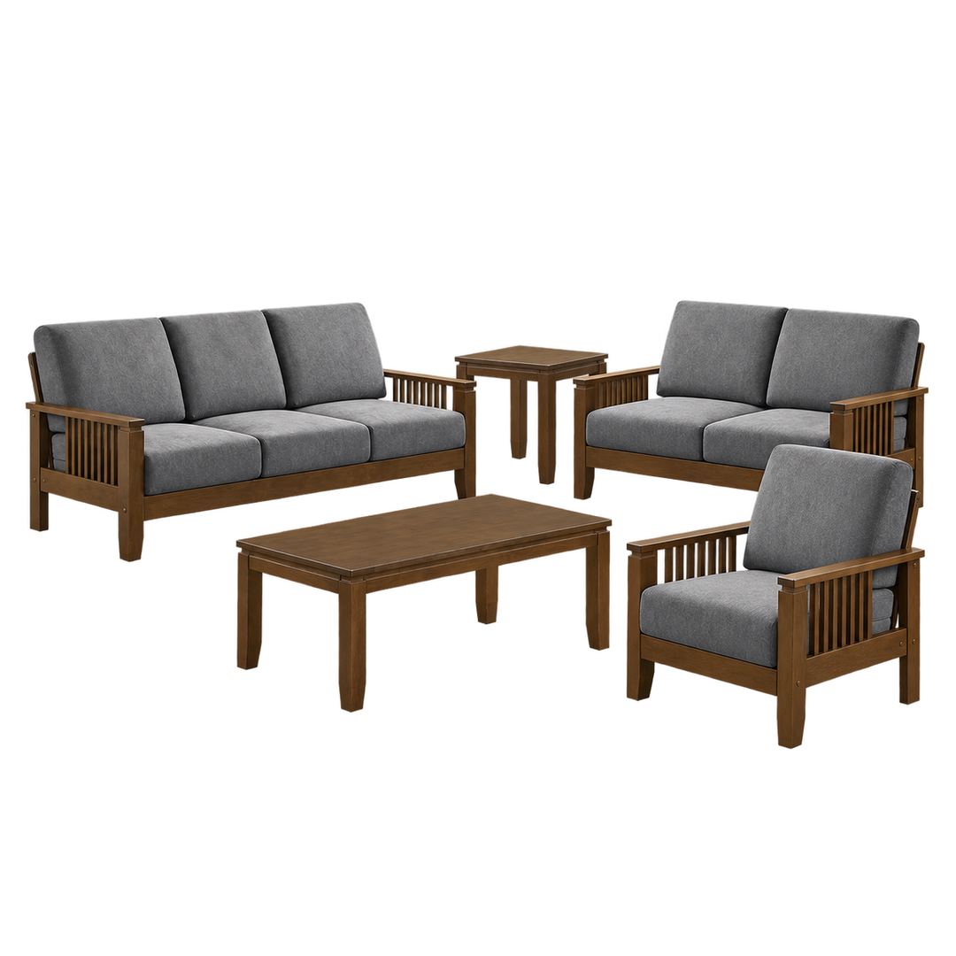 SF-1908 Walnut and Grey complete wooden sofa set transparent product image