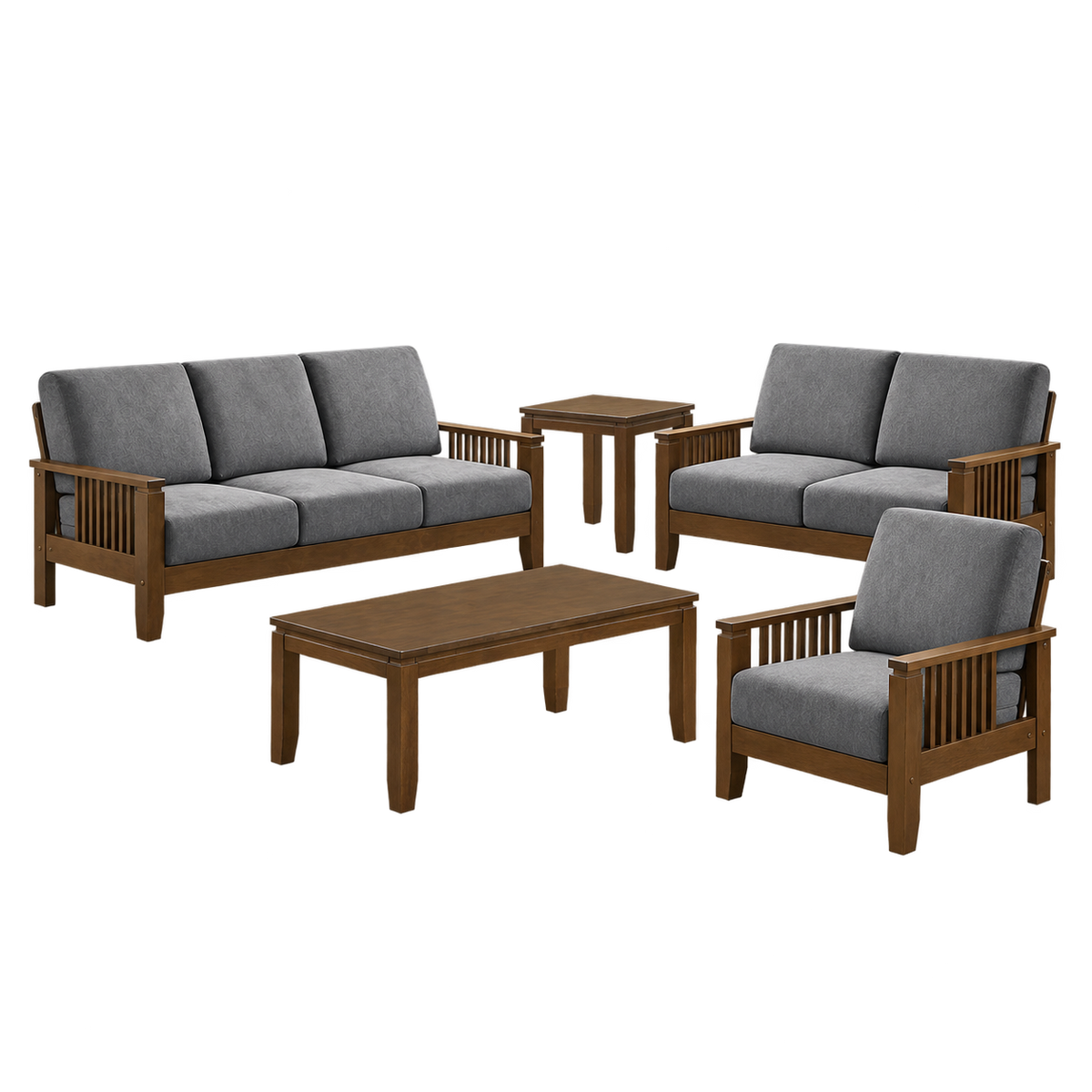 SF-1908 Walnut and Grey complete wooden sofa set transparent product image