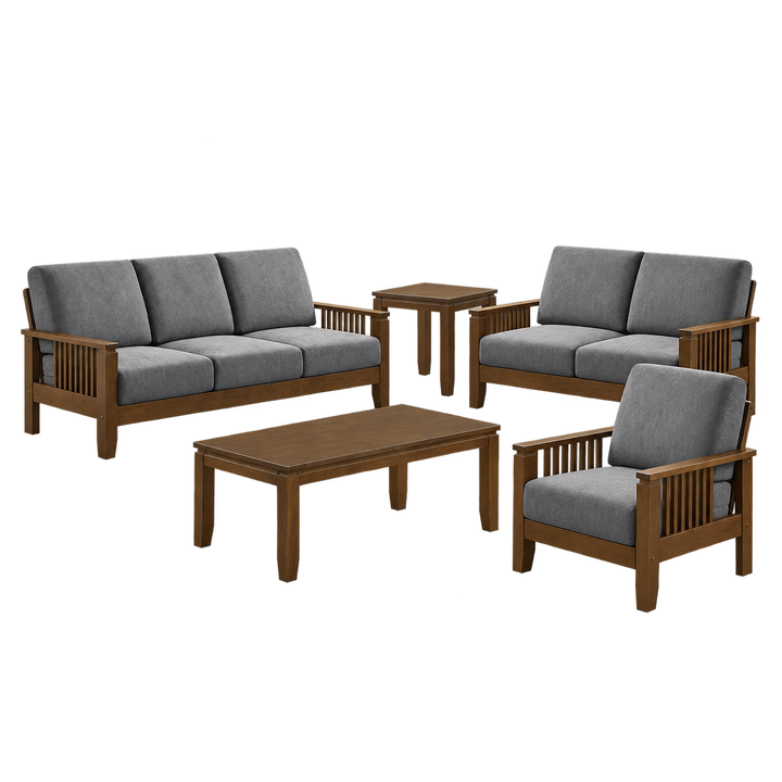 SF-1908 Walnut and Grey complete wooden sofa set transparent product image
