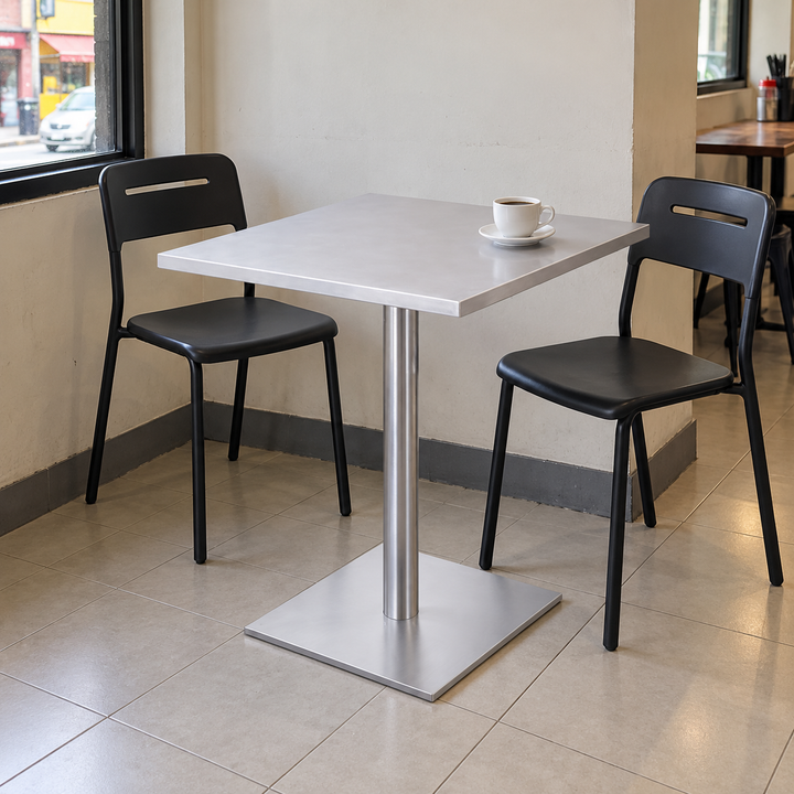Square Silver Cafe Table with Pedestal Base – Malaysian cafe setting