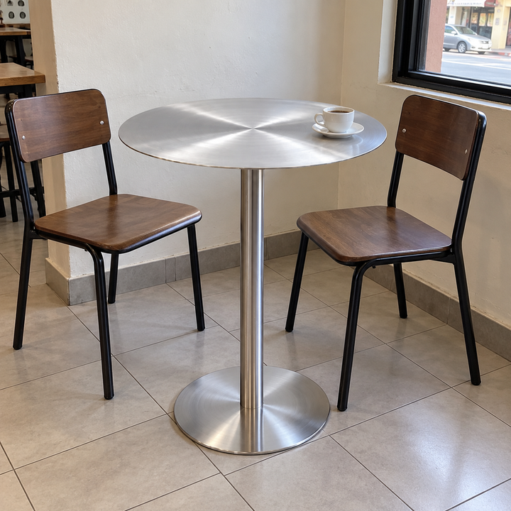 Round Silver Cafe Table with Round Pedestal Base – Malaysian cafe setting