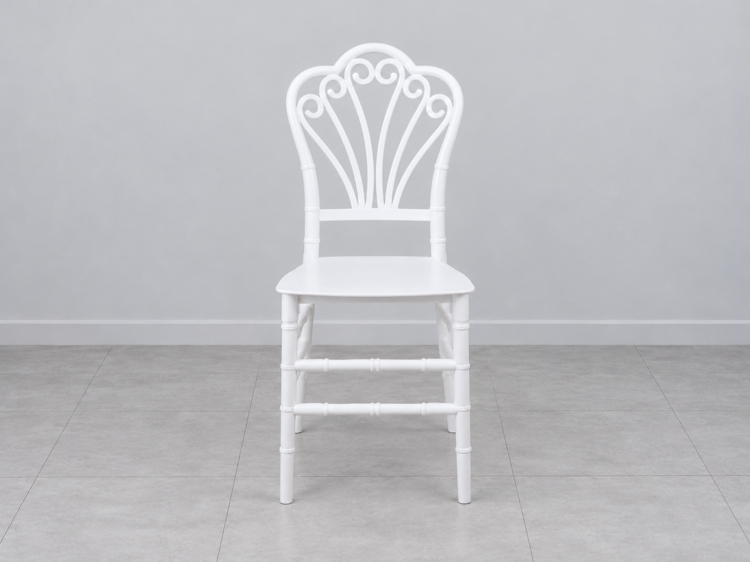 White Chiavari Event Chair – Scroll Back – front-room