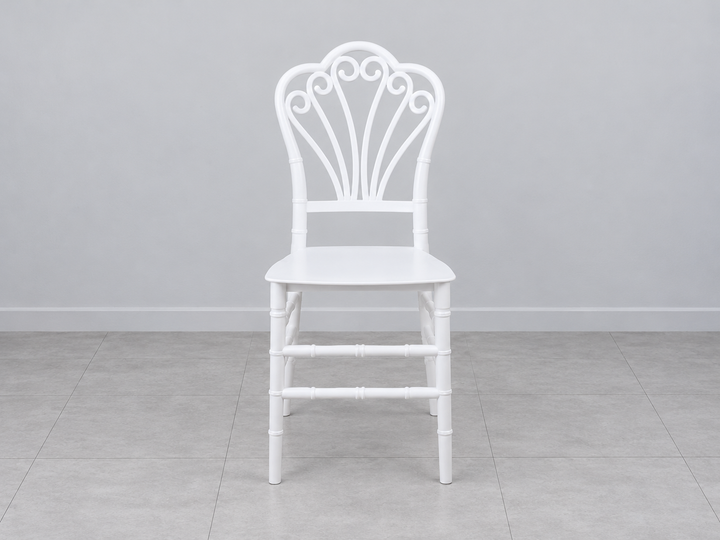 White Chiavari Event Chair – Scroll Back – front-room