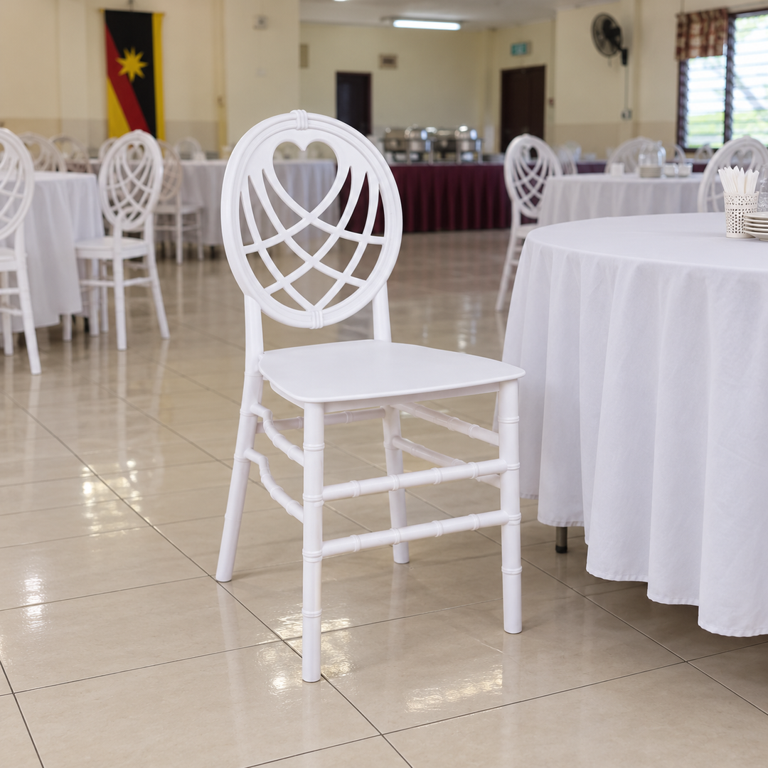White Chiavari Event Chair – Oval Lattice Back – Malaysian event hall