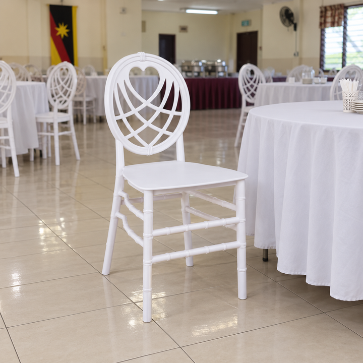 White Chiavari Event Chair – Oval Lattice Back – Malaysian event hall