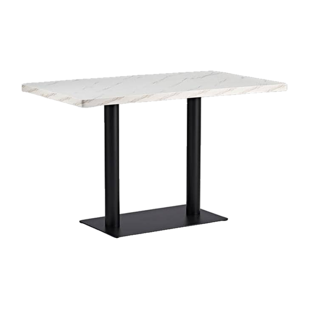 Rectangular Marble-Look Restaurant Table with Twin Black Pedestals – transparent product image