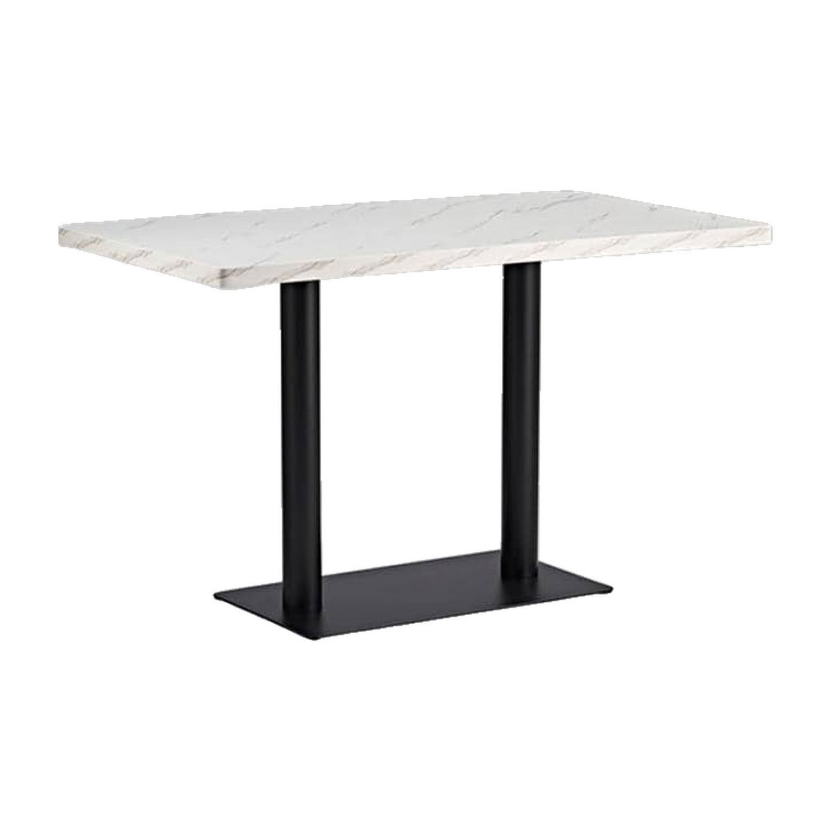 Rectangular Marble-Look Restaurant Table with Twin Black Pedestals – transparent product image