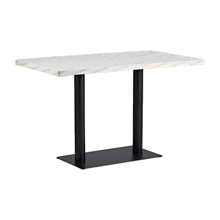 Rectangular Marble-Look Restaurant Table with Twin Black Pedestals – transparent product image