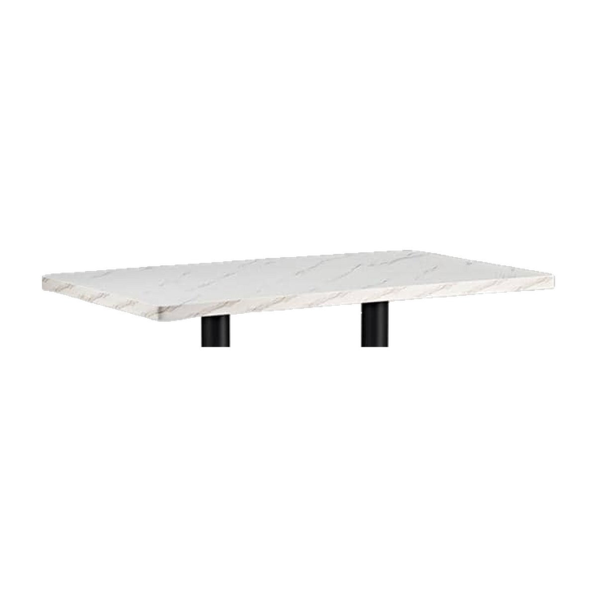 Rectangular Marble-Look Restaurant Table with Twin Black Pedestals – tabletop detail