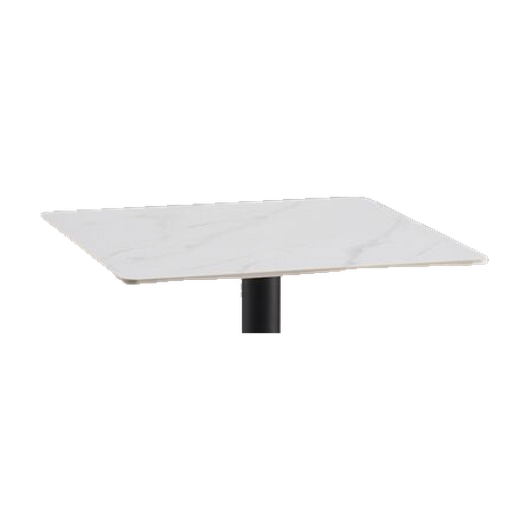 Square Marble-Look Cafe Table with Black Pedestal – tabletop detail