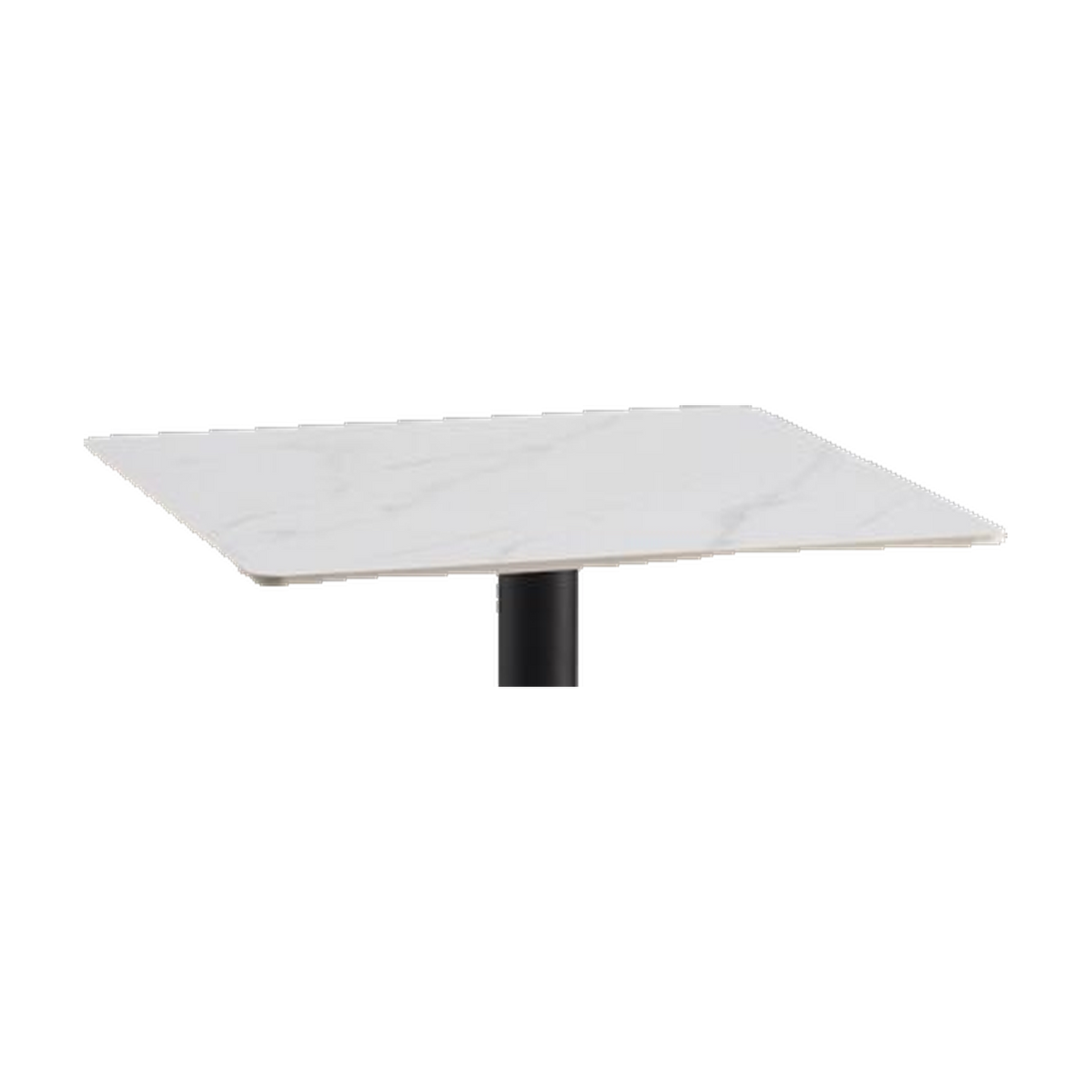 Square Marble-Look Cafe Table with Black Pedestal – tabletop detail