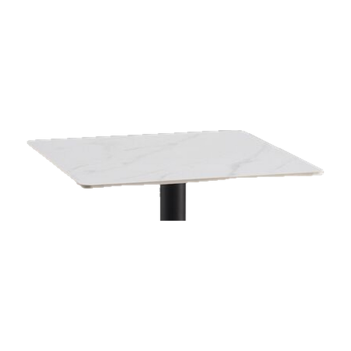 Square Marble-Look Cafe Table with Black Pedestal – tabletop detail