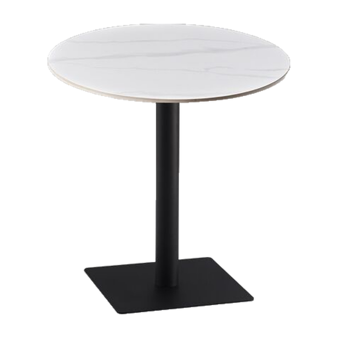 Round Marble-Look Cafe Table with Black Pedestal – transparent product image