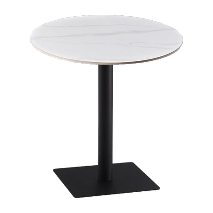 Round Marble-Look Cafe Table with Black Pedestal – transparent product image