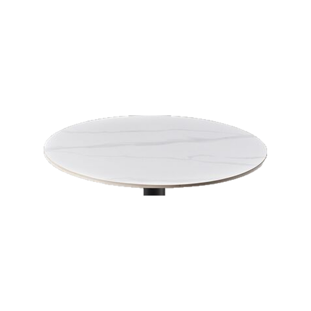 Round Marble-Look Cafe Table with Black Pedestal – tabletop detail